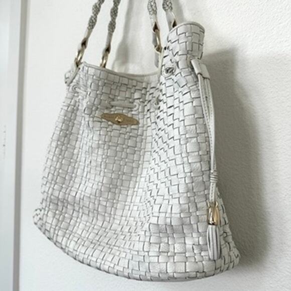 Elliott Lucca White Woven Leather Tote Boho Cottage Minimalist Neutral Coastal - Picture 6 of 11